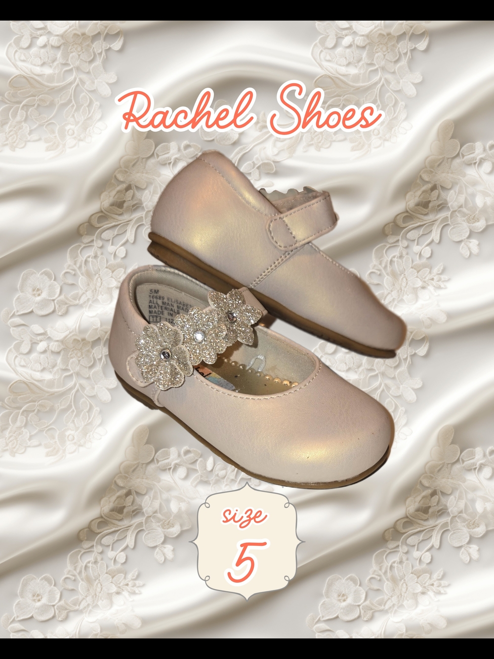 Rachel Shoes Pearl Champagne Mary Jane Dress Shoes with Floral Strap
